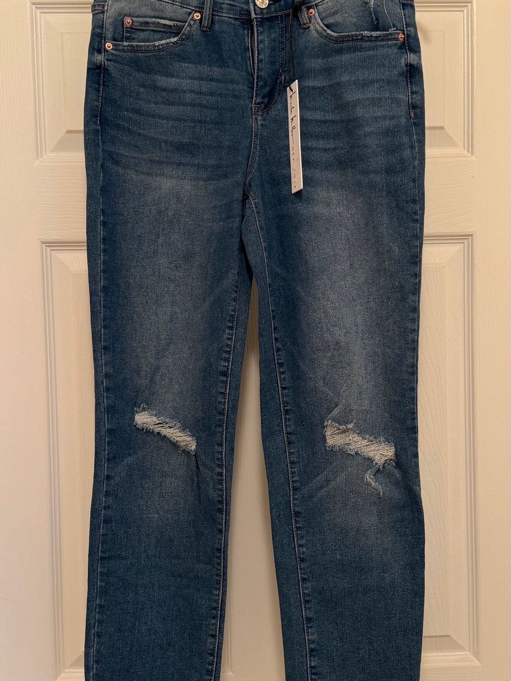 Nicole Miller Blue Straight-Leg Distressed Jeans